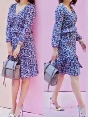 J. Crew Long Sleeve Ruffle Midi Dress